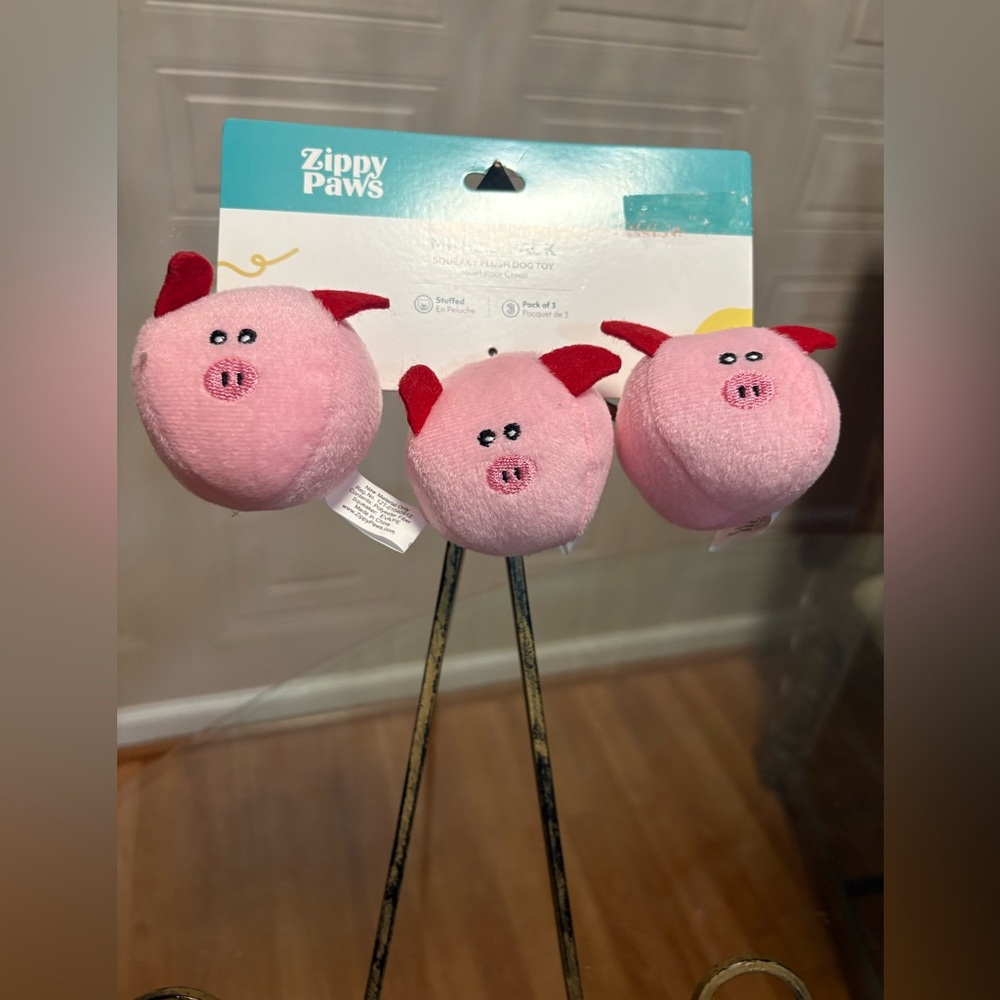 Zippy Paws Plush 3 Miniz Pig 🐷 🐷 Heads Mini Pet Dog Toy Squeaks Pink NEW